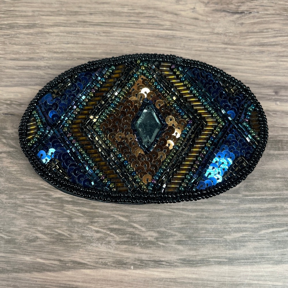 Vintage Carla Marchi Sequined Evening Bag Clutch Party Purse w/Beaded Hair Clip - Picture 7 of 10